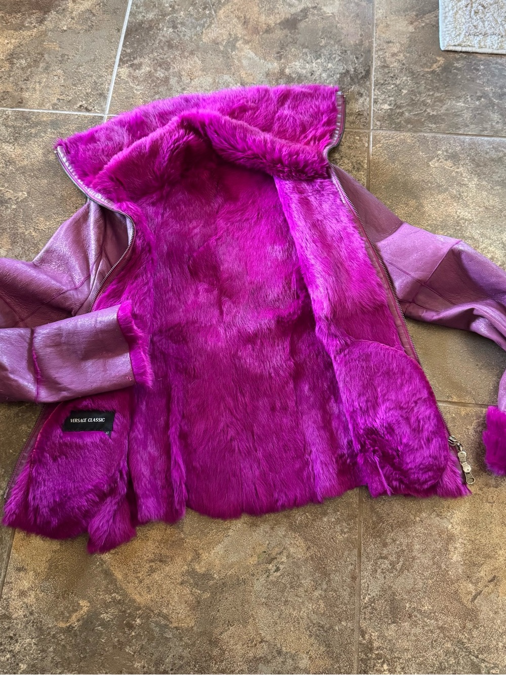 Versace Fuchsia Leather Jacket with Fur Lining size IT 42